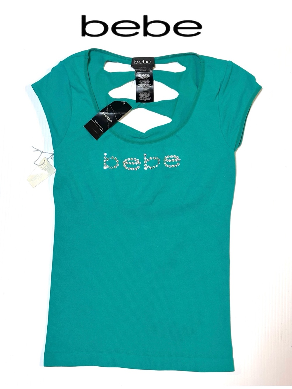 NWT bebe Swarovski Slash Back Tee M
